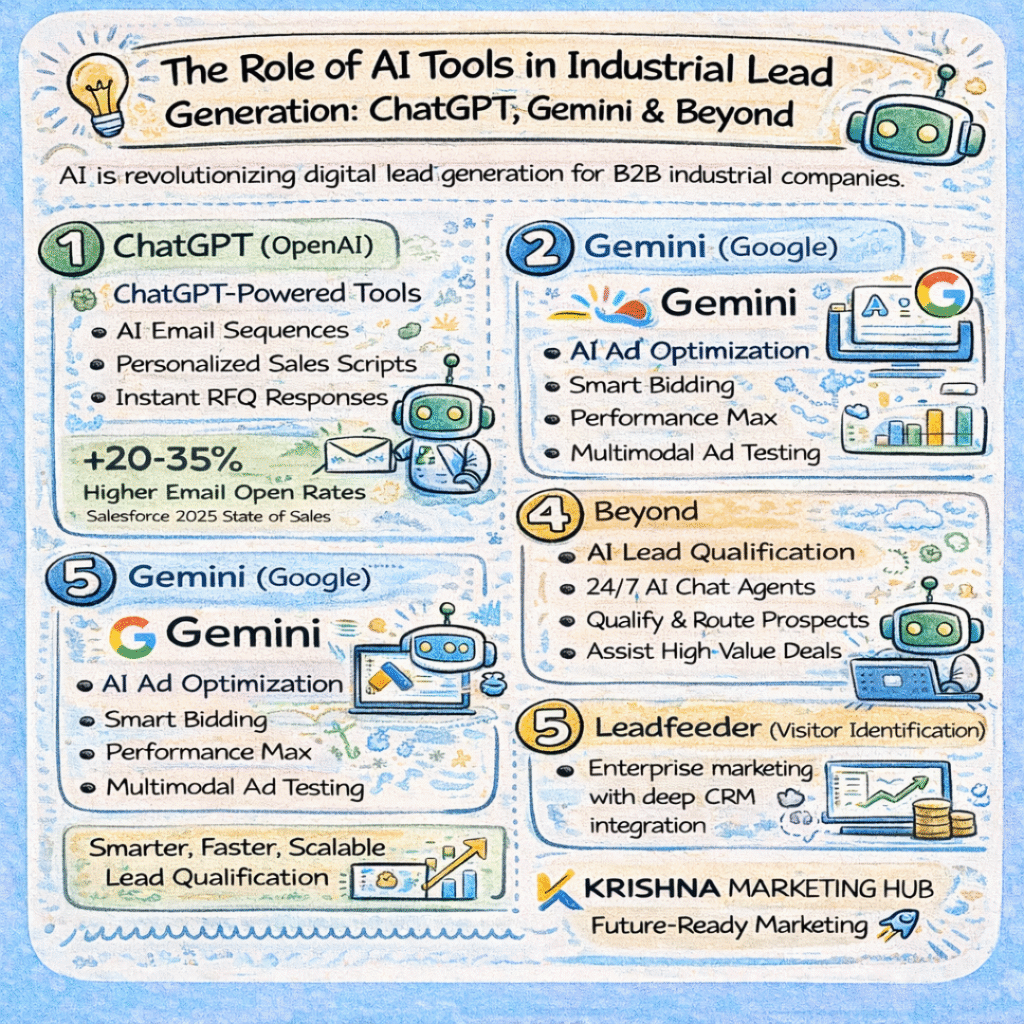 AI tools for industrial lead generation in 2026 including ChatGPT, Google Gemini, AI marketing automation, and conversational AI