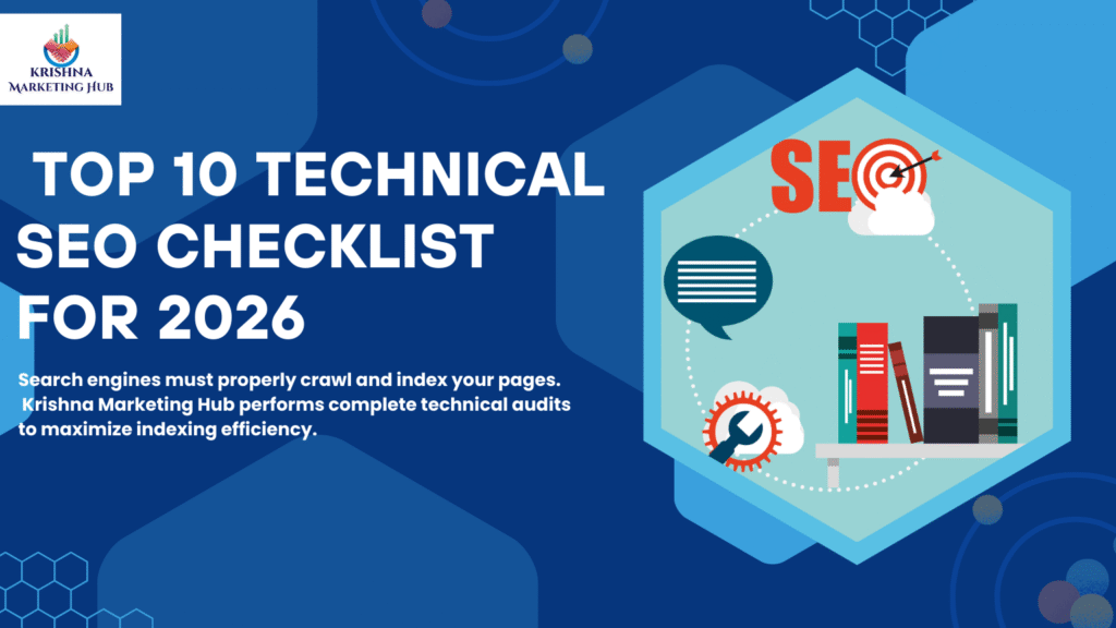 Top 10 Technical SEO Checklist for 2026 infographic showing crawlability, indexing, and technical audit strategy